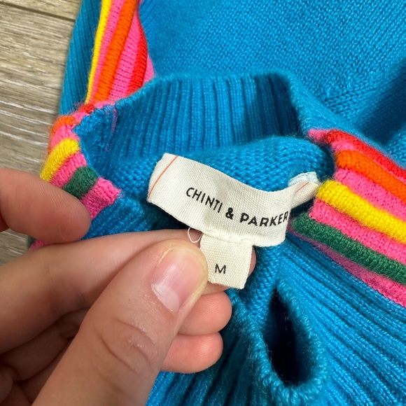 CHINTI & PARKER RIPPLE BLUE RAINBOW WOOL CASHMERE TURTLENECK SZ M - Picture 4 of 5